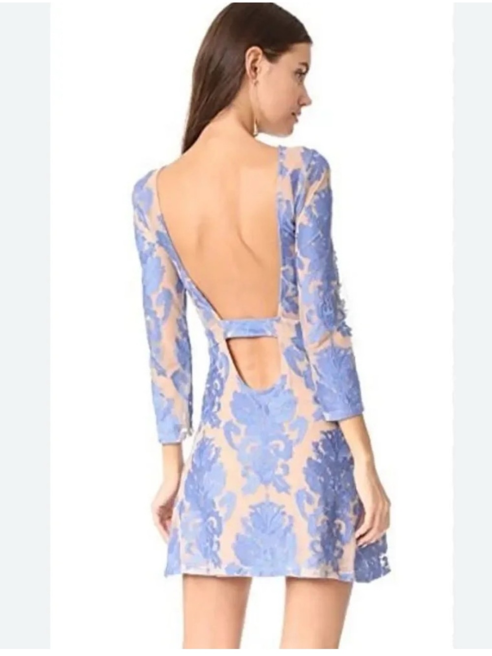 For Love and Lemons Light Blue Night to Remember Floral Lace Open-Back Dress S - Picture 3 of 10
